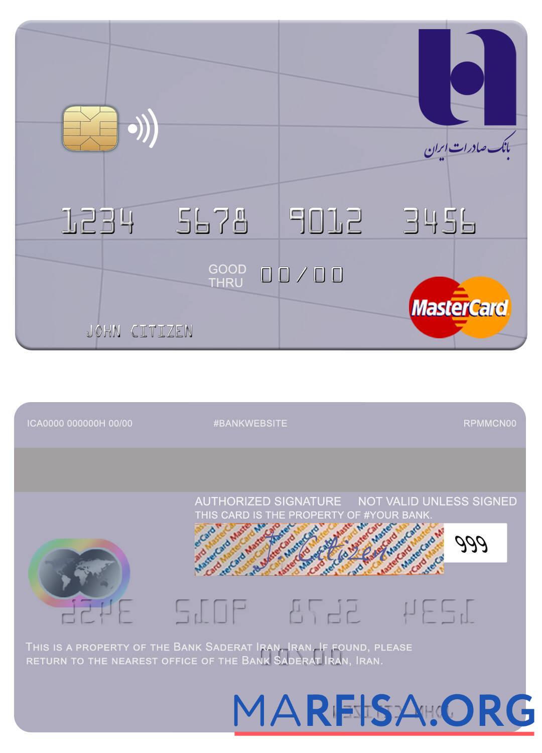 Realistic Iran Bank Saderat Iran mastercard download for verification